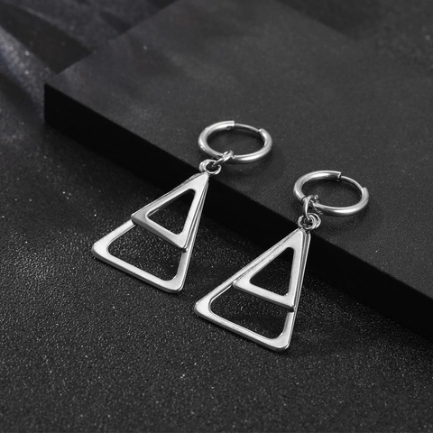 Minimalistische Roestvrijstalen Driehoek Oorbellen Voor Vrouwen Geometrische Holle Gelaagde Hanger Oorbellen Punk Sieraden Zilverkleur