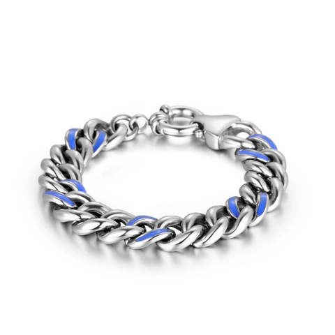Bracciale da Uomo Punk in Acciaio Inossidabile con Maglia Cubana Intarsio in Smalto Colorato Catena Metallica Lucida