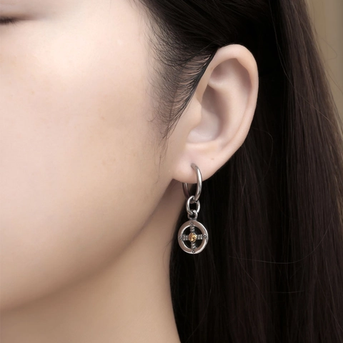 Orecchini a Cerchio in Acciaio Inossidabile Retro Con Pendente a Foglia Croce per Uomo Donna Stile Punk Street Argento Invecchiato