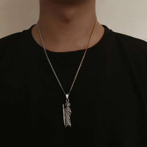 Vintage Roestvrijstalen Judas Religieuze Hanger Ketting Voor Mannen Tweekleurige Goud Zilveren Ketting Retro Heiligenfiguur Sieraden