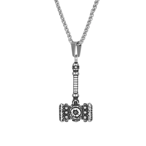 Vintage Stainless Steel Thor's Hammer Pendant Necklace For Men Norse Mythology Mjolnir Viking Jewelry Antique Silver
