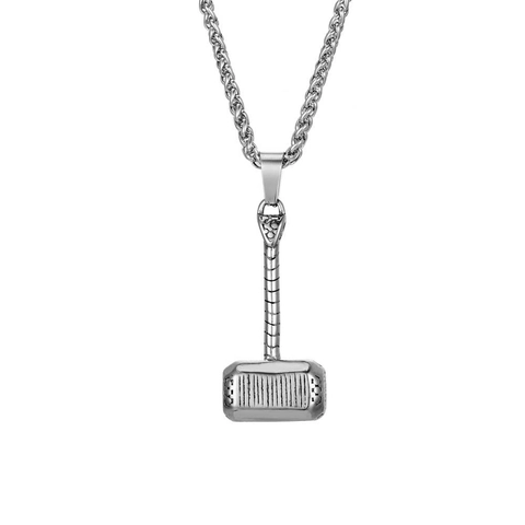 Viking Thor's Hammer Pendant Necklace Stainless Steel Mjolnir Polished Punk Hip Hop Norse Mythology Jewelry For Men Silver