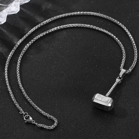 Viking Thor's Hammer Pendant Necklace Stainless Steel Mjolnir Polished Punk Hip Hop Norse Mythology Jewelry For Men Silver