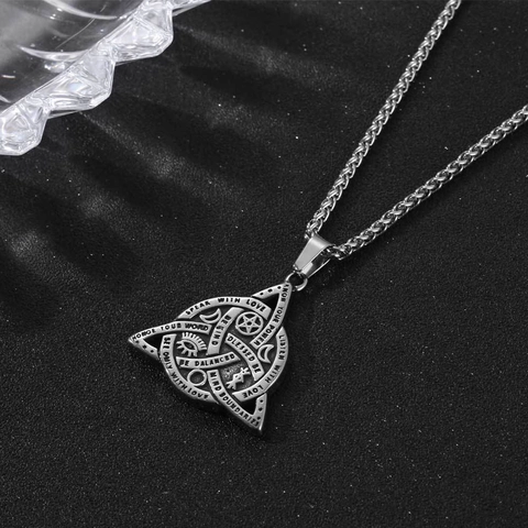 Collana con Ciondolo a Triangolo Nodo Celtico in Acciaio Inossidabile Retrò Misterioso Occhio della Provvidenza Pentagramma Scritte in Inglese Citazioni Motivazionali Gioielli Uomo Donna