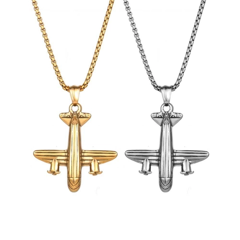 Hip Hop Edelstahl Flugzeug Anhänger Halskette Für Damen Herren Poliert Klein Flugzeug Reise Schmuck Accessoire Geschenk