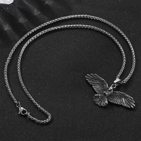 Collana con Pendente ad Aquila in Acciaio Inossidabile Vintage da Uomo Ali Spiegate Retrò Falco Argento Antico Punk Gioielli Biker