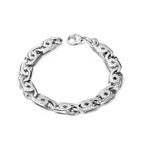 Men's Stainless Steel Geometric Chain Bracelet Punk Trendy Individual Polished Silver Color Jewelry Accessories For Men