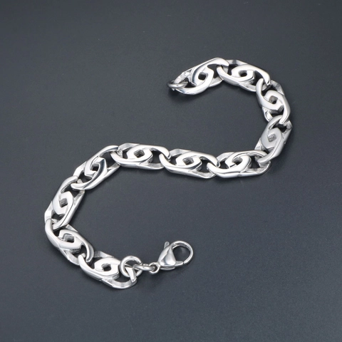 Men's Stainless Steel Geometric Chain Bracelet Punk Trendy Individual Polished Silver Color Jewelry Accessories For Men