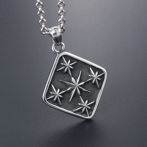Collana con Pendente a Piastra Quadrata in Acciaio Inossidabile con Stella a Otto Punte per Uomo Gioielli Vintage a Bussola
