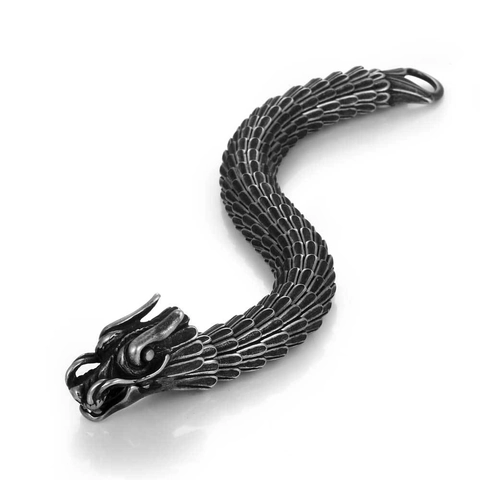 Bracciale in Acciaio Inossidabile Vintage a Scaglie di Drago per Uomo Punk Lucidato Testa di Drago Braccialetto Gioielli Regalo Argento Antico