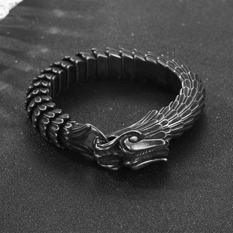 Bracciale in Acciaio Inossidabile Vintage a Scaglie di Drago per Uomo Punk Lucidato Testa di Drago Braccialetto Gioielli Regalo Argento Antico