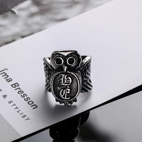 Vintage Punk Eule Ring Für Herren Titanstahl Retro Tier Siegelring Heavy Metal Rock Gothic Biker Schmuck Band Ring Geschenk