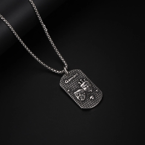 Collana con Ciondolo Gemelli in Acciaio Inossidabile Vintage Hip Hop Rilievo di Maschera Gioielli Costellazione Regalo Uomo