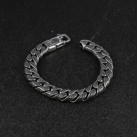 Men Vintage Stainless Steel Punk Scroll Pattern Chain Bracelet Gothic Heavy Metal Biker Bangle Jewelry Gift For Boy