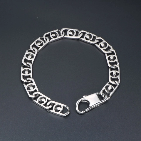Fashionable Titanium Stainless Steel Hollow Link Chain Bracelet For Men Minimalist Industrial Style Polished Silver Tone Jewelry