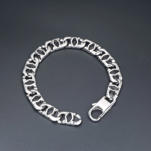 Men's Industrial Style Stainless Steel Link Bracelet Geometric Polished Punk Fashion Jewelry For Couple Gift Silver Tone