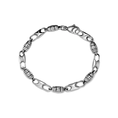 Bracciale Retrò in Acciaio Inossidabile con Grani Cilindrici per Uomo Donna Minimalista Industriale Catena Lucida Gioielli