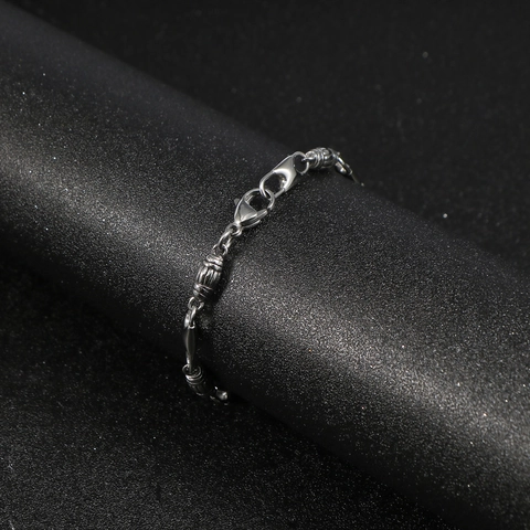 Bracciale Retrò in Acciaio Inossidabile con Grani Cilindrici per Uomo Donna Minimalista Industriale Catena Lucida Gioielli