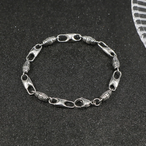 Retro Stainless Steel Cylinder Bead Bracelet For Men Women Industrial Minimalist Polished Chain Fashion Jewelry Accessory