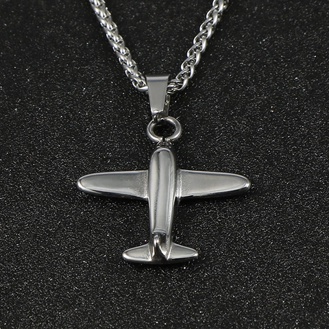 Collana con Ciondolo a Forma di Aereo in Acciaio Inossidabile per Uomo Caccia Mustang P51 Lucido Metallo Industriale Accessorio Gioiello