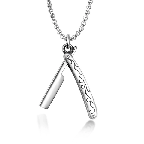 Herren Vintage Barbier Rasiermesser Anhänger Halskette Edelstahl Rasierer Poliert Punk Individueller Schmuck Friseur Kreatives Geschenk