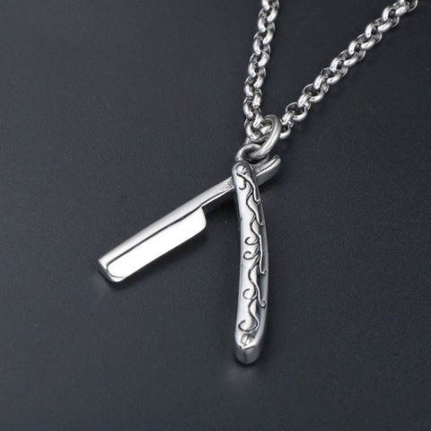 Herren Vintage Barbier Rasiermesser Anhänger Halskette Edelstahl Rasierer Poliert Punk Individueller Schmuck Friseur Kreatives Geschenk