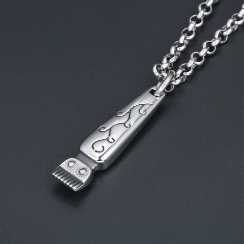 Vintage Stainless Steel Hair Clipper Pendant Necklace For Men Retro Punk Barber Tool Design High Polished Fashion Jewelry