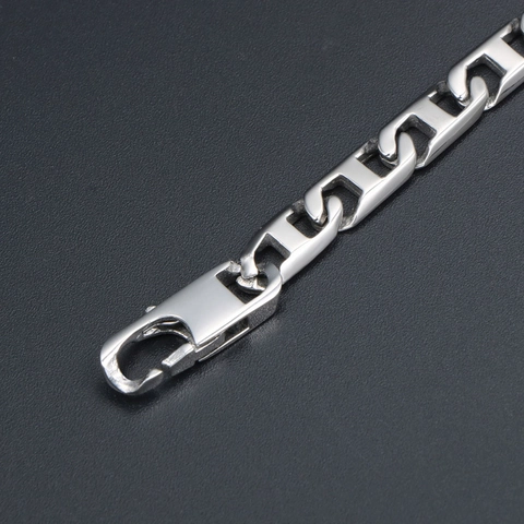 Trendy Men Stainless Steel Polished Mariner Link Chain Bracelet Necklace Punk Hip Hop Silver Metal Jewelry Accessory Gift