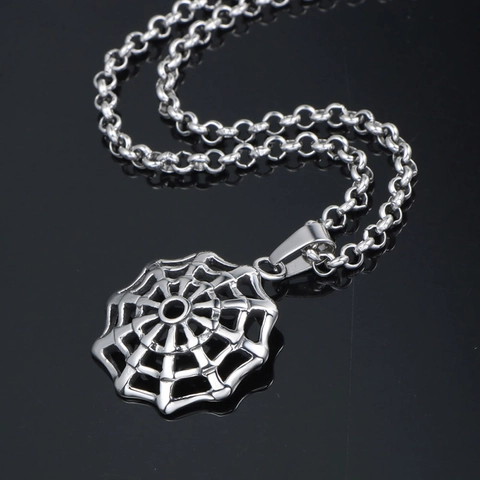 Collana con Ciondolo a Forma di Ragnatela Gothic Hip Hop in Acciaio Inossidabile Lucido Catena Trendy Punk Gioielli per Uomo Donna