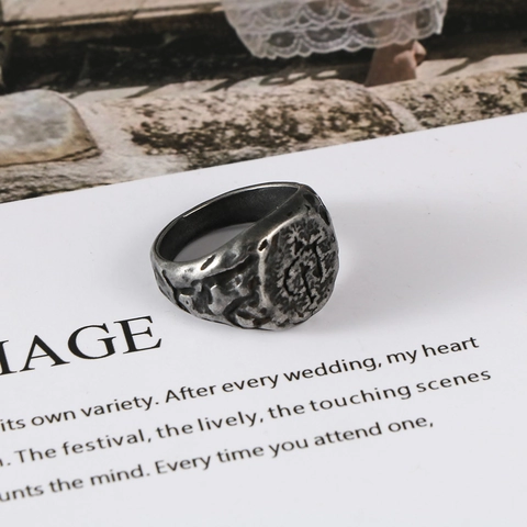 Men's Retro Stainless Steel Ring Antique Silver Irregular Hammered Texture Industrial Punk Band Ring For Men Vintage Jewelry