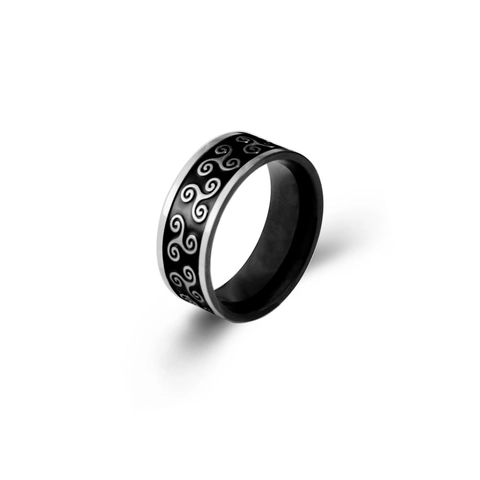 Anello in Acciaio Inossidabile Nordico Con Motivo Triskelion Celtico Vintage Nero Argento Galvanico per Uomo e Donna