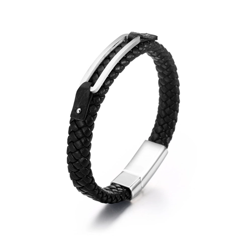 Bracciale da Uomo in Pelle Intrecciata con Chiusura Magnetica in Acciaio Inossidabile Stile Biker Minimalista Gioielli