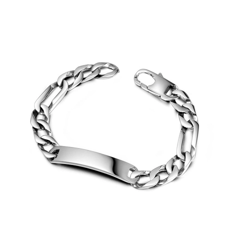 Heren Titanium Staal Figaro Cubaanse Ketting ID Armband Gepolijst Zilverkleur Gepersonaliseerde Rechthoekige Plaat Sieraden