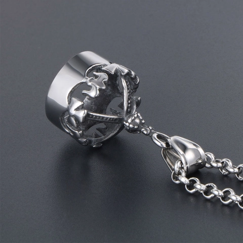 Vintage Stainless Steel Crown Cross Pendant Necklace For Unisex Retro Royal Palace Style Punk Trendy Jewelry Silver Color
