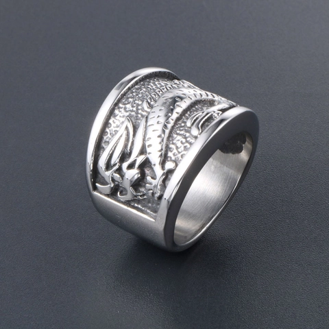 Retro Titanstahl Drachenrelief Ring Für Herren Chinesischer Stil Glücksverheißende Wolken Breiter Bandring Vintage Punk Modeschmuck