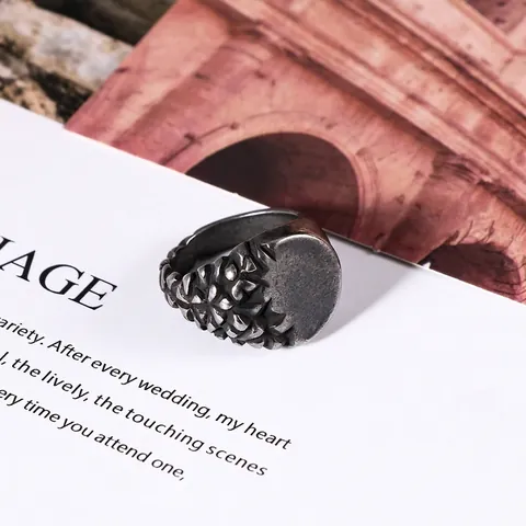 Bague Vintage en Acier Inoxydable pour Homme Texture d'Écailles Vieillie Bague Chevalière Style Industriel Bijoux Punk