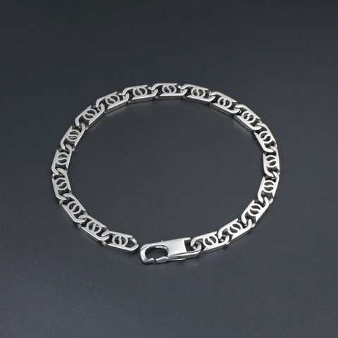 Bracciale a Catena Geometrica Cava in Acciaio Inossidabile da Uomo Minimalista Lucido Hip Hop Punk Gioielli da Uomo