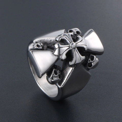 Vintage Stainless Steel Skull Cross Ring For Men Gothic Punk Rock Biker Jewelry Retro Antique Polished Band Ring Gift