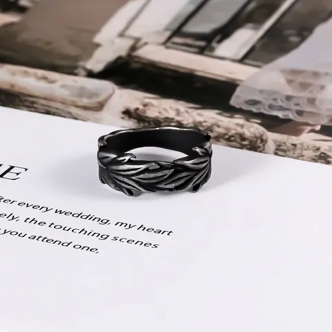 Vintage Distressed Stainless Steel Ring For Men Wheat Ear Pattern Retro Punk Style Masculine Jewelry Gift Finger Ring