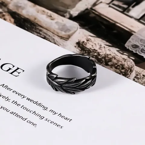 Vintage Distressed Stainless Steel Ring For Men Wheat Ear Pattern Retro Punk Style Masculine Jewelry Gift Finger Ring