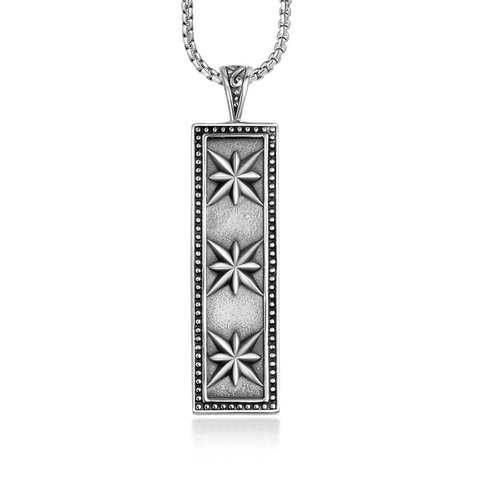 Collana con Pendente Rettangolare a Stella a Otto Punte in Acciaio al Titanio Vintage Uomo Medaglione Hip Hop Retro