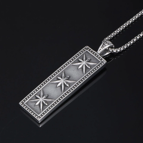 Collana con Pendente Rettangolare a Stella a Otto Punte in Acciaio al Titanio Vintage Uomo Medaglione Hip Hop Retro