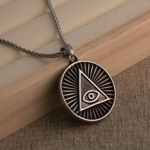 Retro Edelstahl Allsehendes Auge Anhänger Halskette Für Herren Antik Silber Geometrisches Dreieck Providence Auge Halskette Schmuck Geschenk