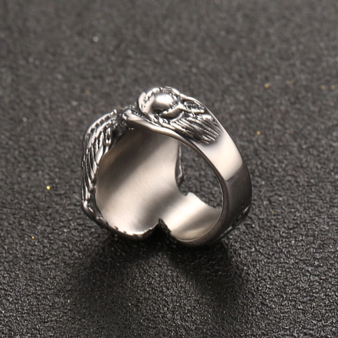 Men Retro Titanium Steel Character Ring Gothic Punk Hooded Man With Wings Relief Oxidized Distressed Finish Fashion Jewelry Finger Ring
