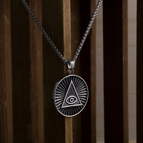 Retro Edelstahl Allsehendes Auge Anhänger Halskette Für Herren Antik Silber Geometrisches Dreieck Providence Auge Halskette Schmuck Geschenk