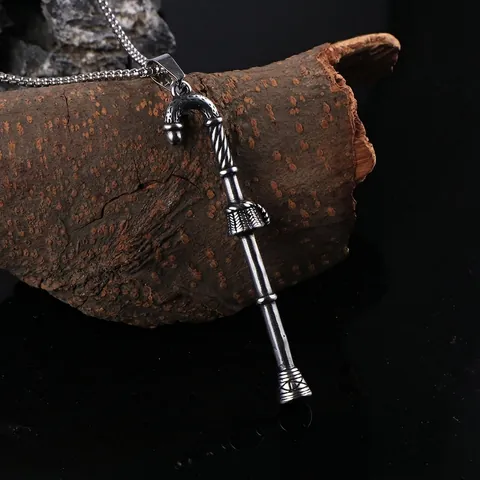 Vintage Stainless Steel Christmas Cane Pendant Necklace For Men Retro Scepter Shepherd Crook Style Silver Jewelry Gift