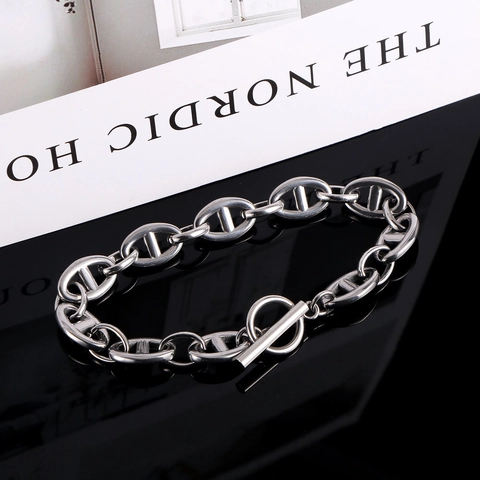 Set di Collana e Bracciale in Acciaio Inossidabile a Maglia ad Ancora Naso di Maiale per Donna Set di Gioielli Geometrici Lucidati