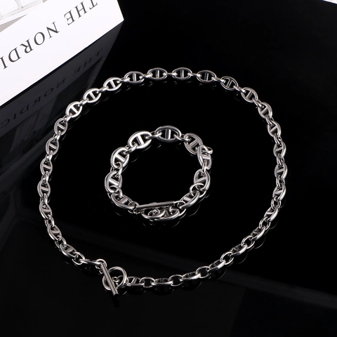 Set di Collana e Bracciale in Acciaio Inossidabile a Maglia ad Ancora Naso di Maiale per Donna Set di Gioielli Geometrici Lucidati