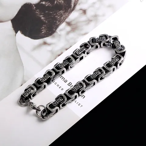 Bracciale da Uomo in Acciaio Inossidabile Nero Retrò Motivo a Greca Punk Hip Hop Catena Spessa Gioielli di Moda