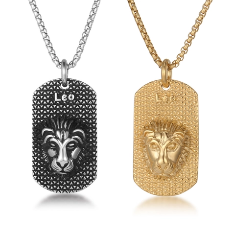 Collar con Colgante de Cabeza de León Leo de Acero de Titanio para Hombre Hip Hop Signo del Zodiaco Joyas de Acero Pulido